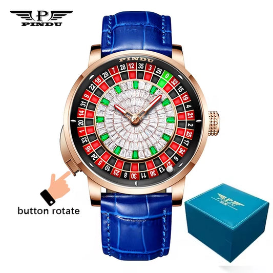 INDU Design New NH35A Mechanical Watches Men ush Button Turn Russian Roulette Game Sahire Mirror Diamond Dial Men'S Watch