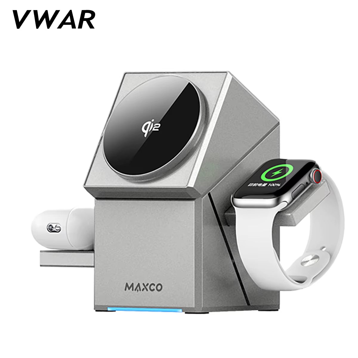 MAXCO Qi2 3-in-1 Wireless Charging Station with Auto-Rotating Phone Dock for MagSafe-Compatible iPhone, Apple Watch Ultra 2, and AirPods