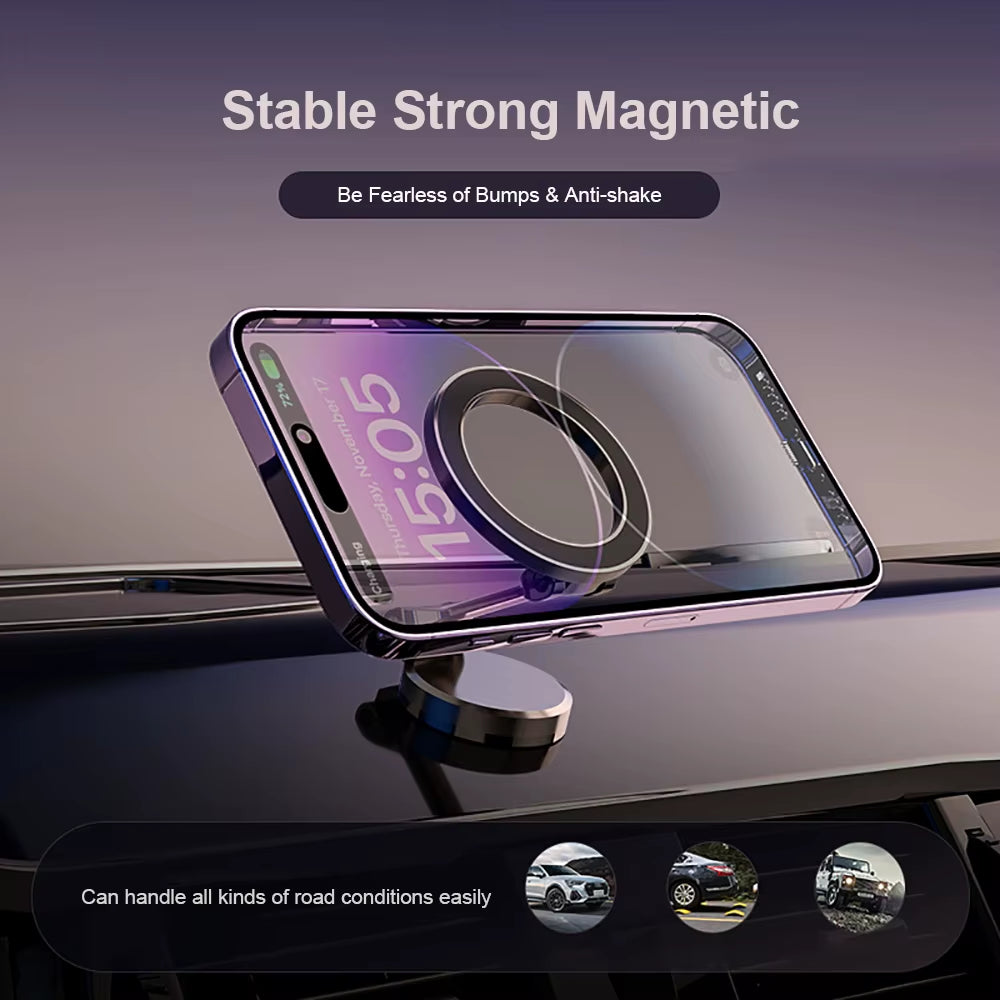 Zinc Alloy Magnetic Car Mount for MagSafe - 360° Adjustable Compact Cell Phone Holder for iPhone 14, 13, 12 Pro